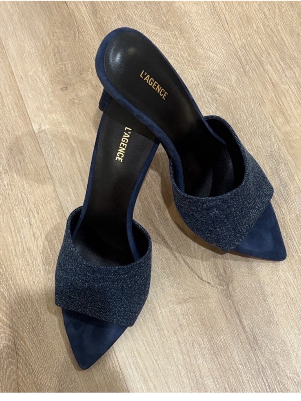 L'AGENCE Navy Pointed Toe Slip-On Mules